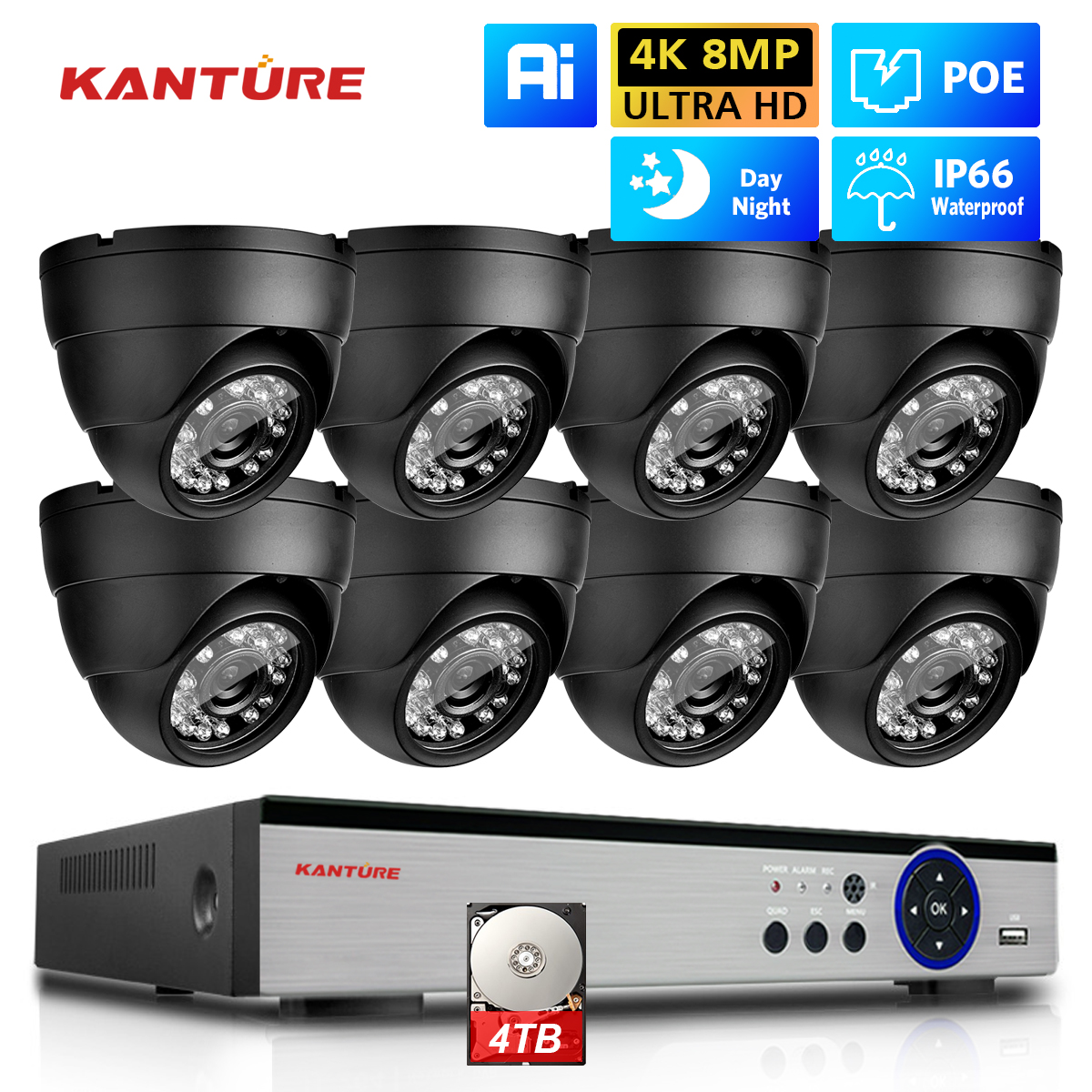 Webcam 4K - KANTURE 8CH 4K CCTV Camera System