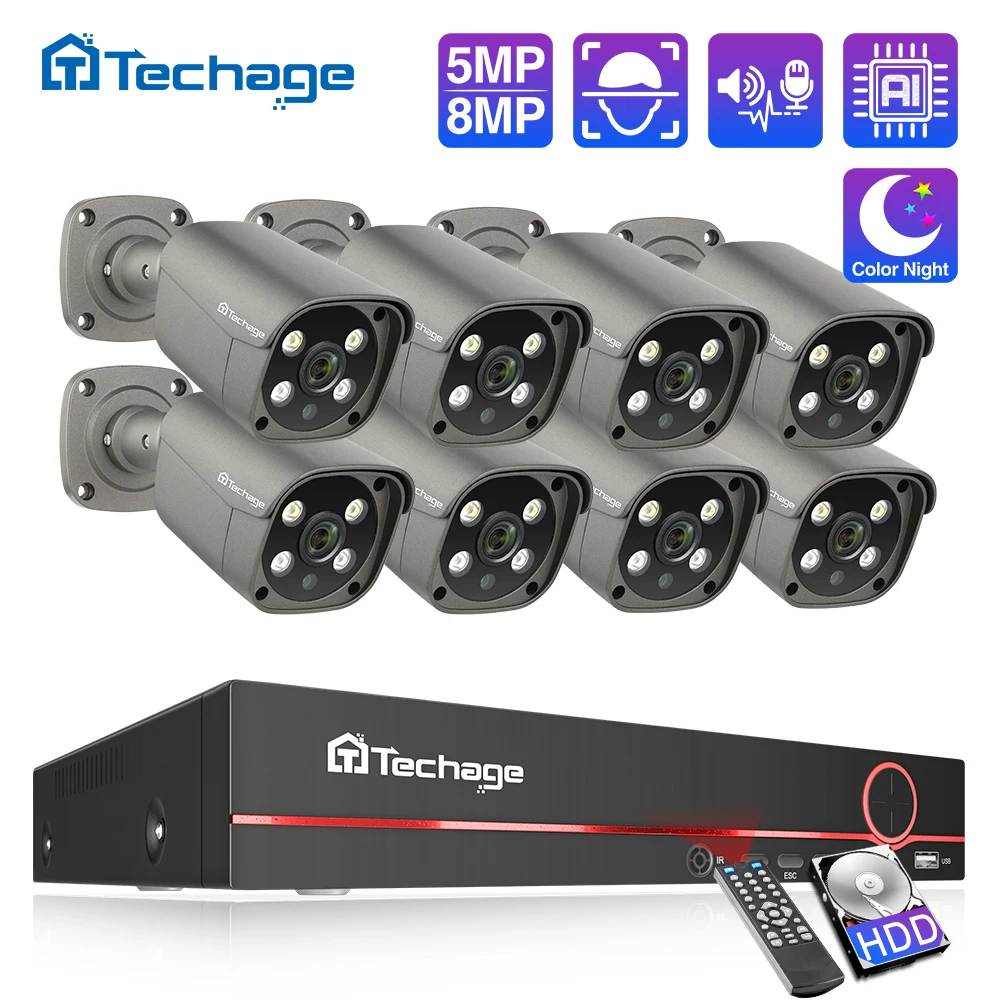 Webcam 4K - Techage 8CH 5MP 8MP Security Camera