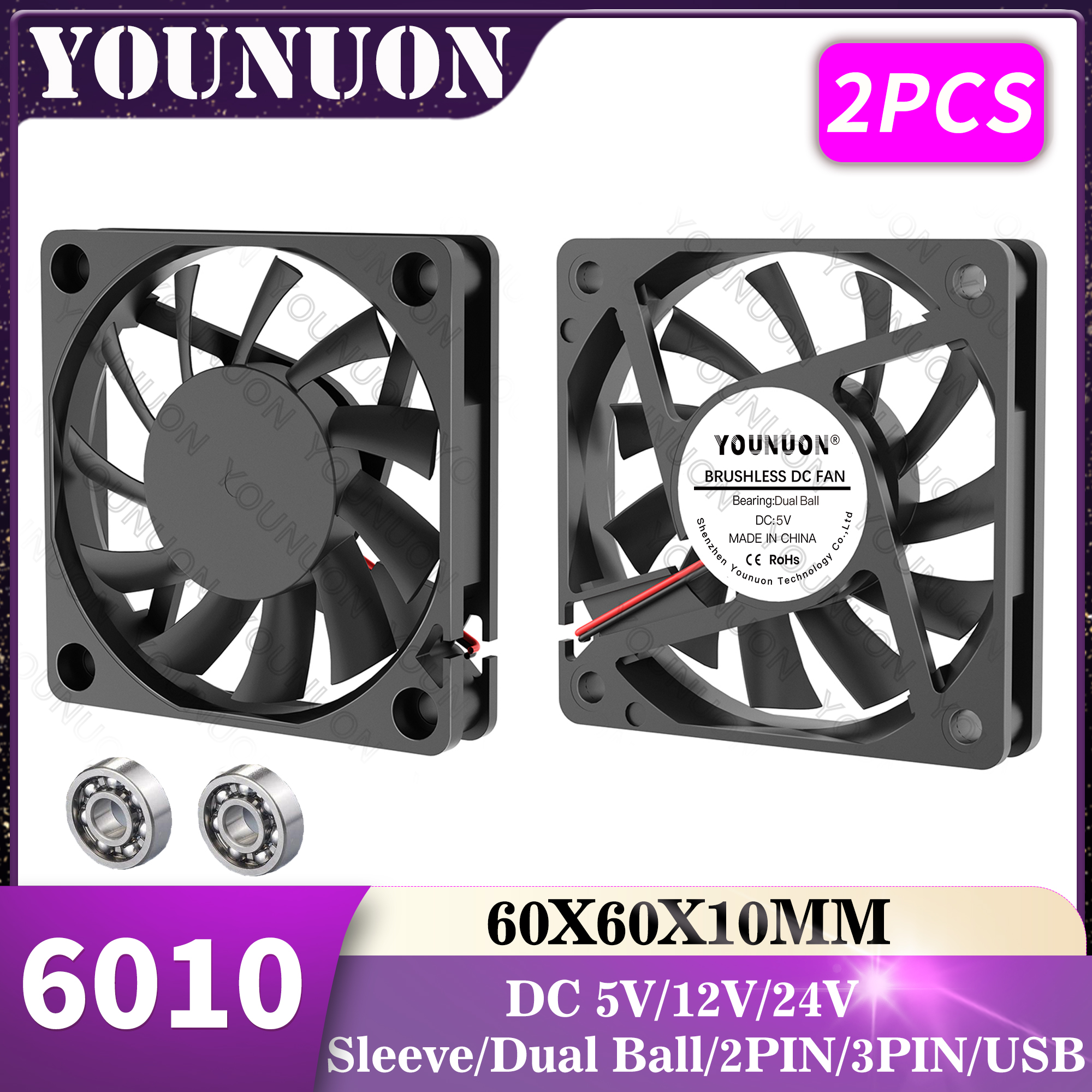 Pc Case Fan - 2PCS 60mm 5V 12V 24V Brushless
