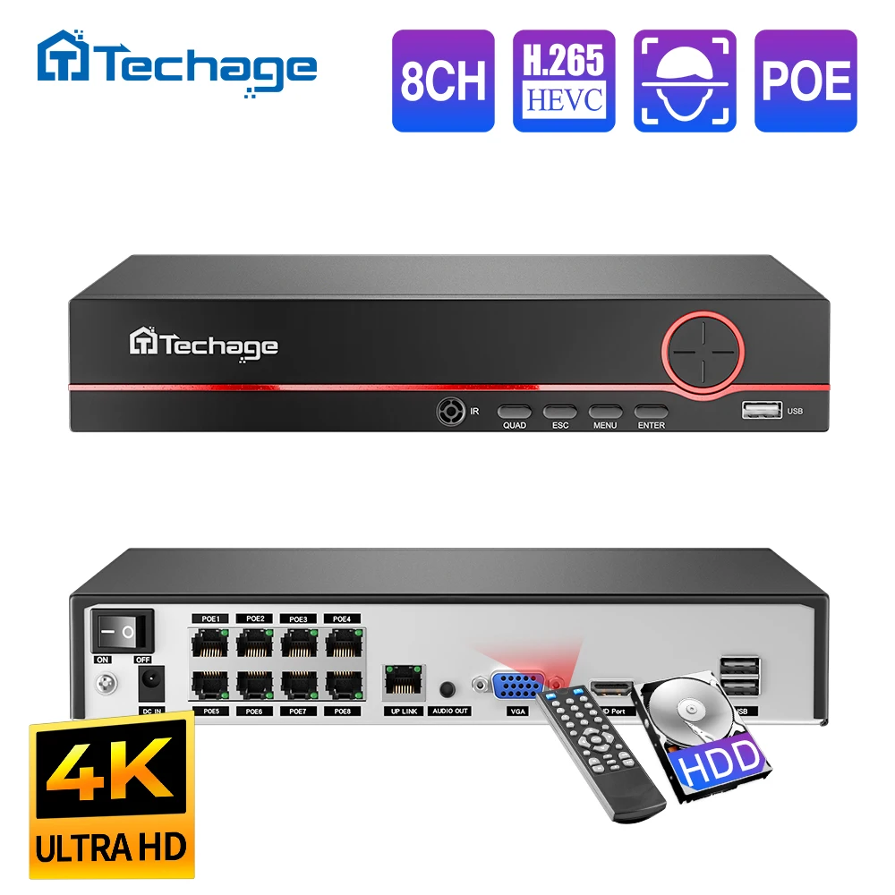 Techage H.265 8CH PoE Network  – обзор и цена Webcam 4K