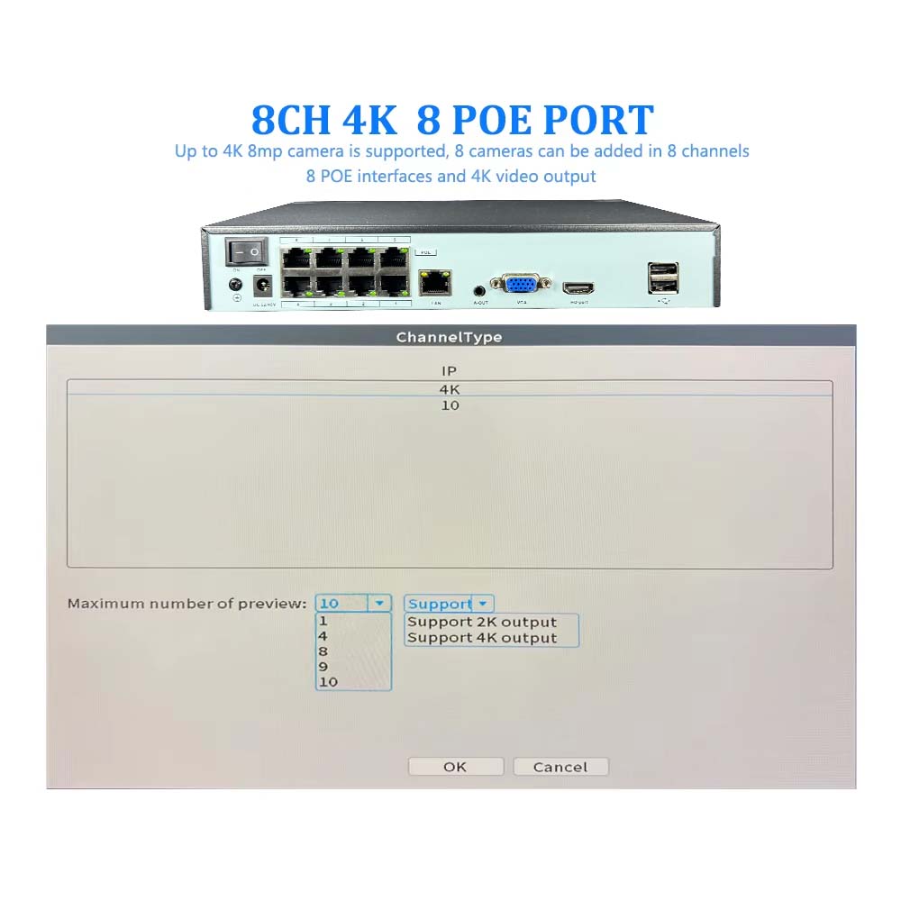 4K 10CH NVR 4/8Port POE For 8M – обзор и цена Webcam 4K